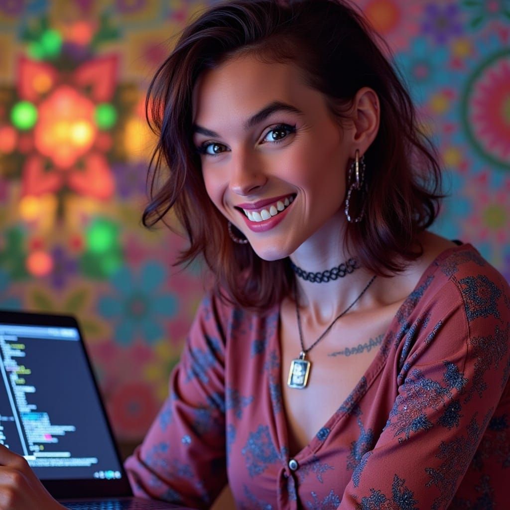 Brunette with Laptop: A Digital Art Portrait