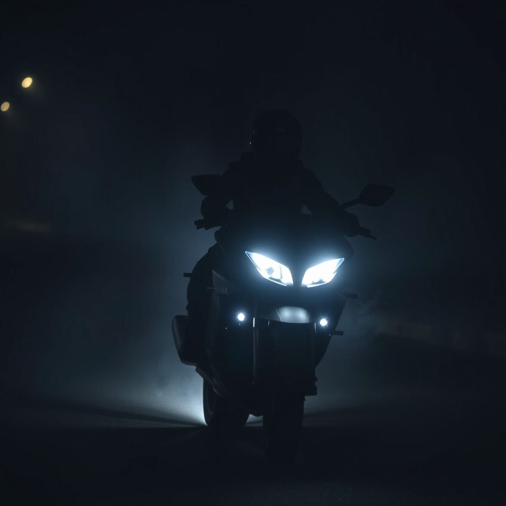 Motorcycle Silhouette in Darkness: Yamaha R7
