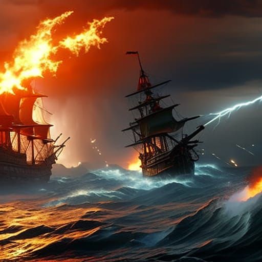 Pirate Ships Battle in Extreme Weather Storm