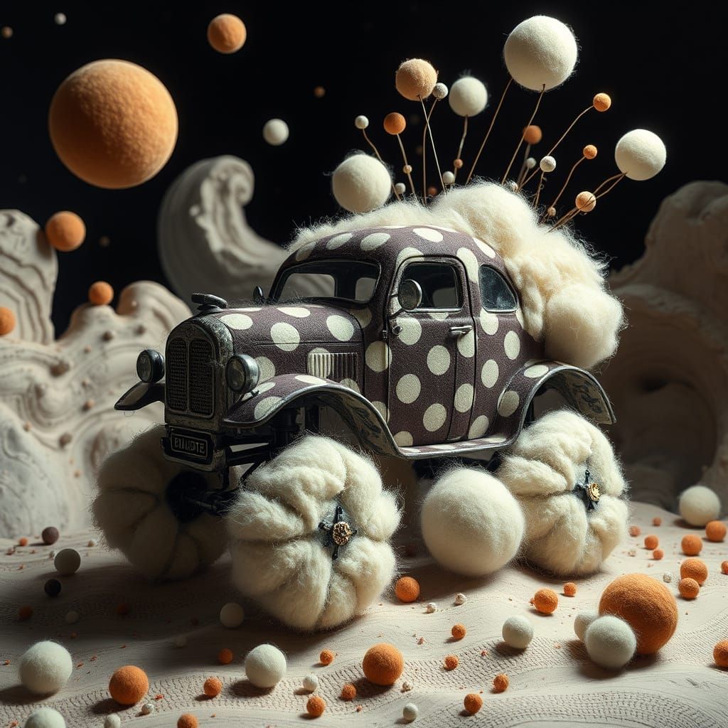 Surreal Woolly Vehicle in Polka Dots