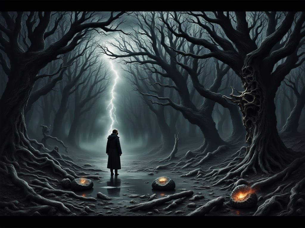 Creepy Boundless Volcanic Scene in Danse Macabre Style