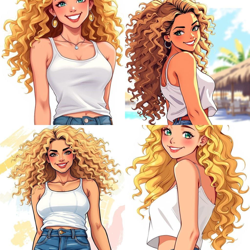 Smiling Blonde Woman in Anime Style