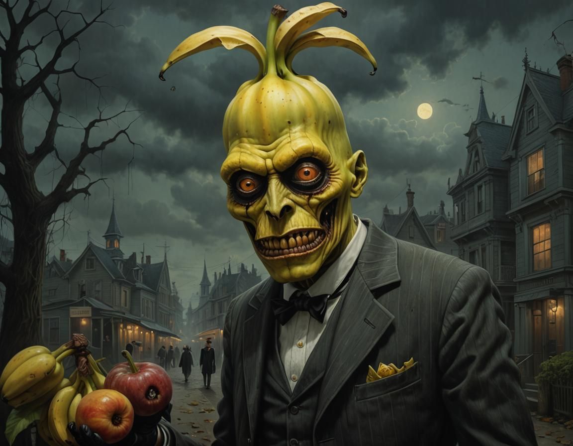 Scary Banana Zombie Portrait in Horrorpunk Style