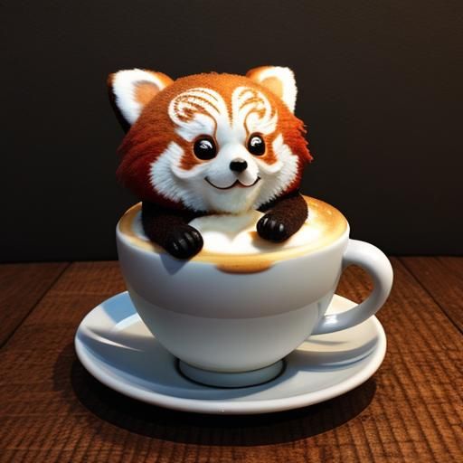 Red Panda Latte Art on Marshmallow