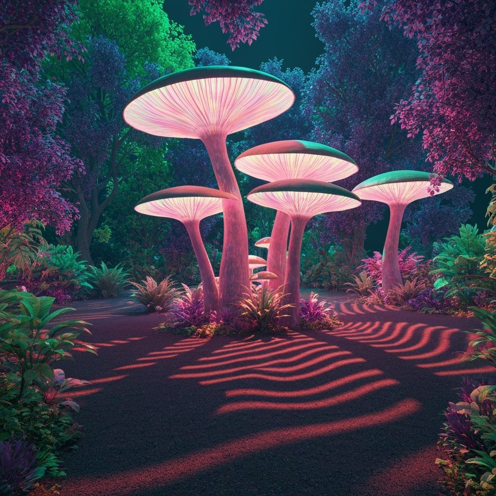 Bioluminescent Alien Jungle with Mushroom Trees