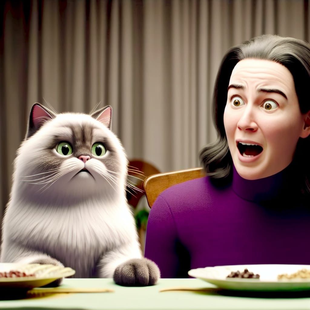 Animated Woman Yelling at White Cat Meme