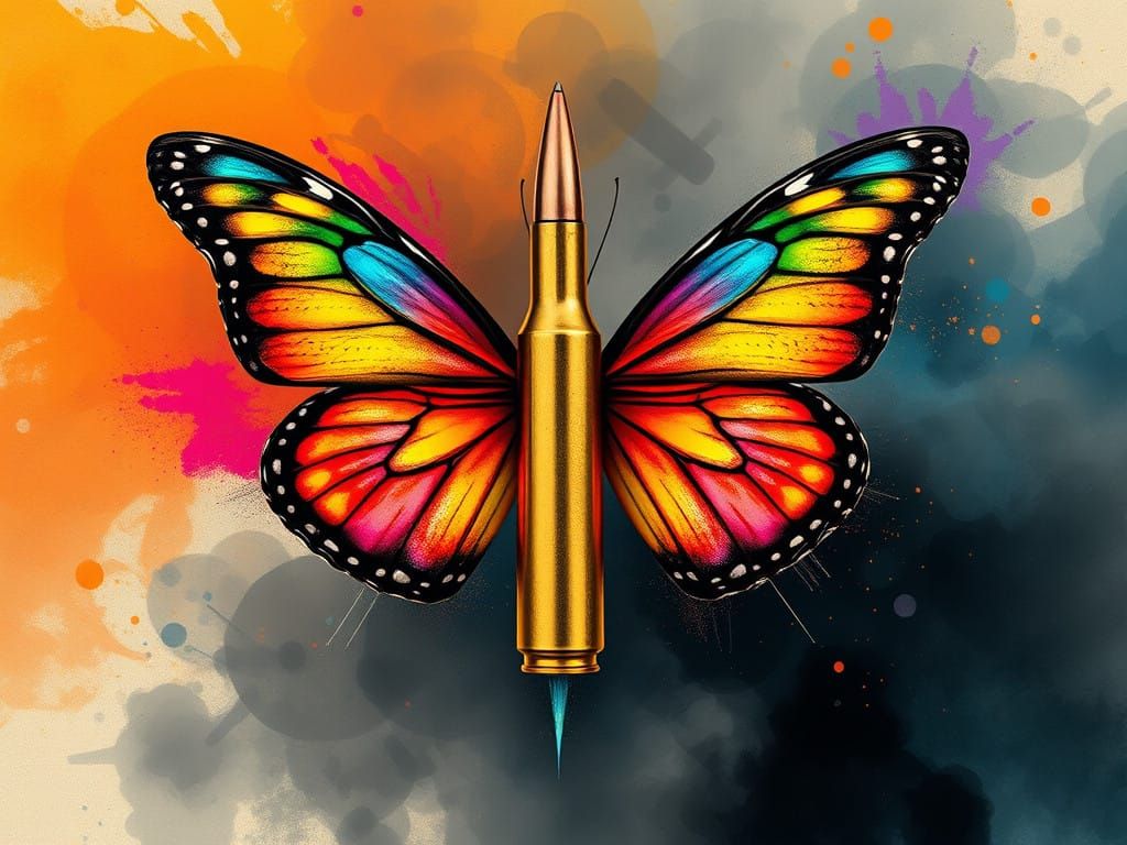 Vibrant Butterfly Emerges from Smoky Gold Bullet