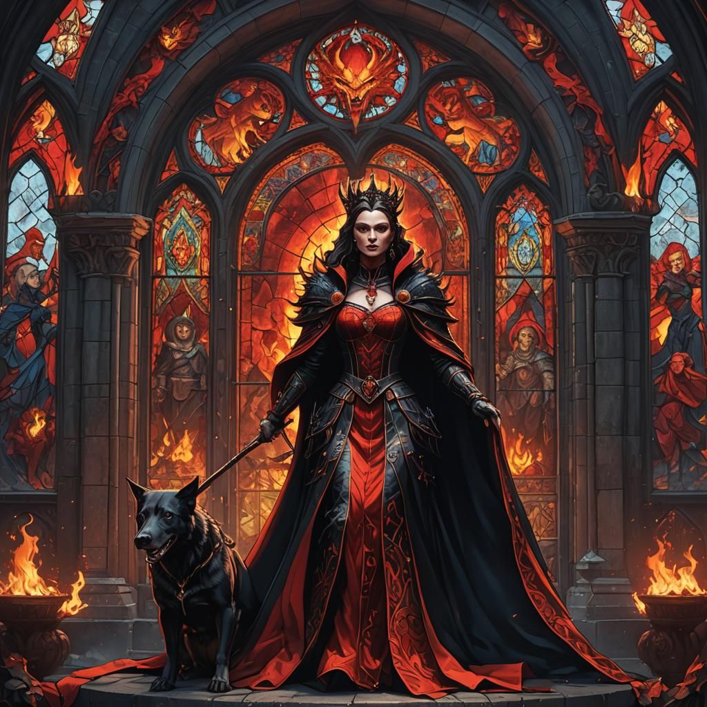 Stained Glass Window: Queen She-Devil and Demons