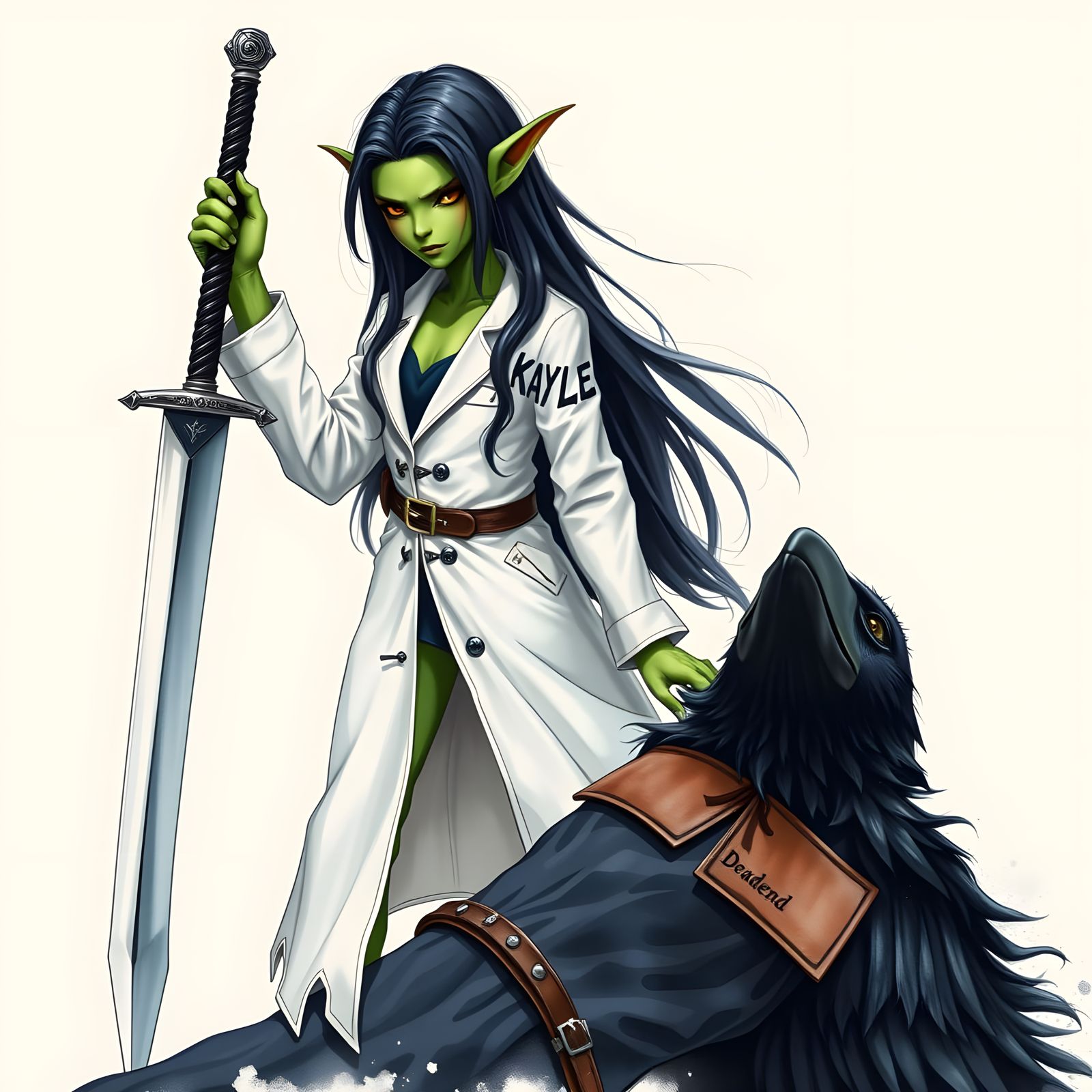 Goblin Warrior in Lab Coat, Sword in Hand, Triumphant