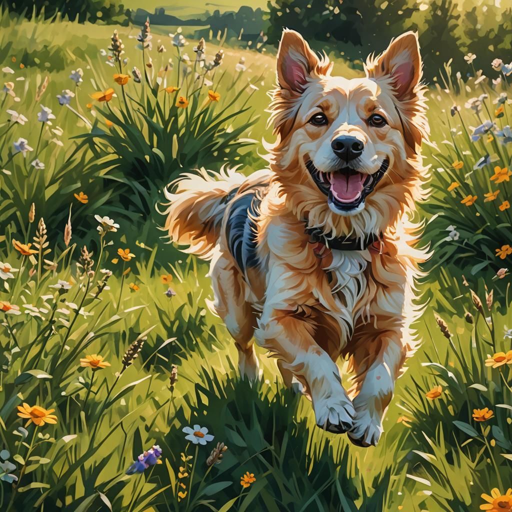 Joyful Dog Portrait in a Sunny Meadow
