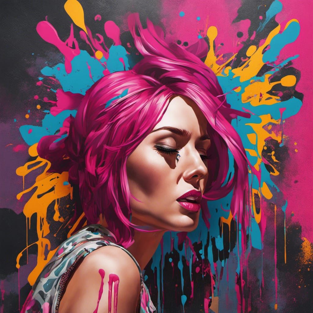 Magenta-Haired Woman in Graffiti Art Style