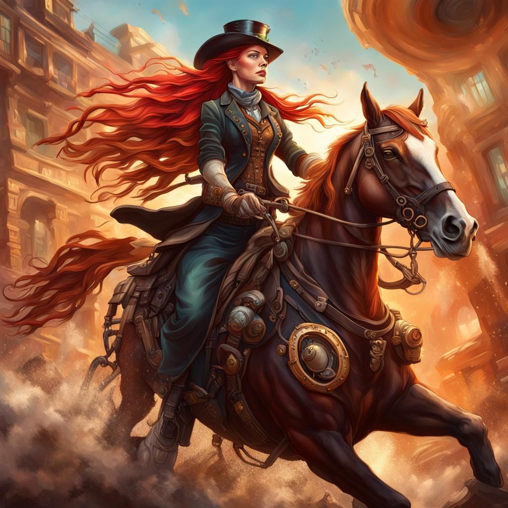 Steampunk Gunslinger on Horse: Hyperrealistic Concept Art