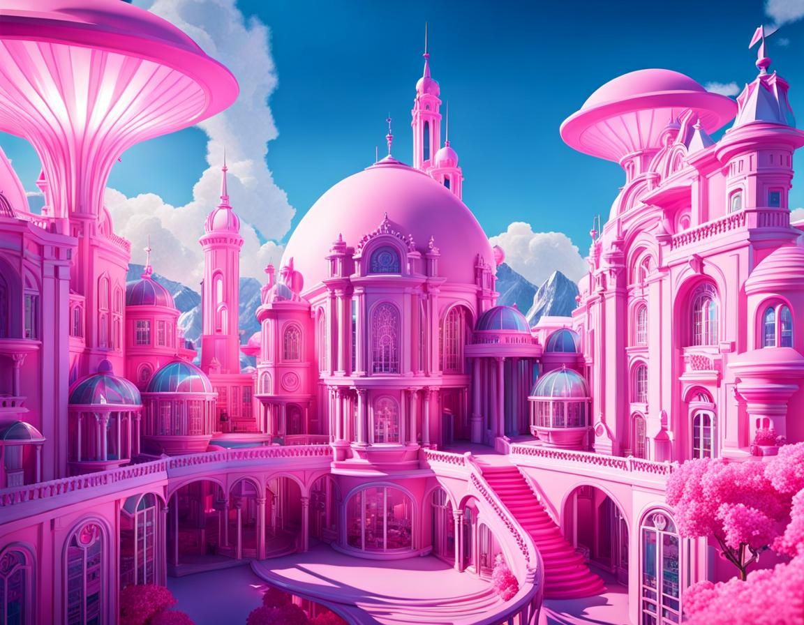 Barbiecore Utopian Town Dreamscape