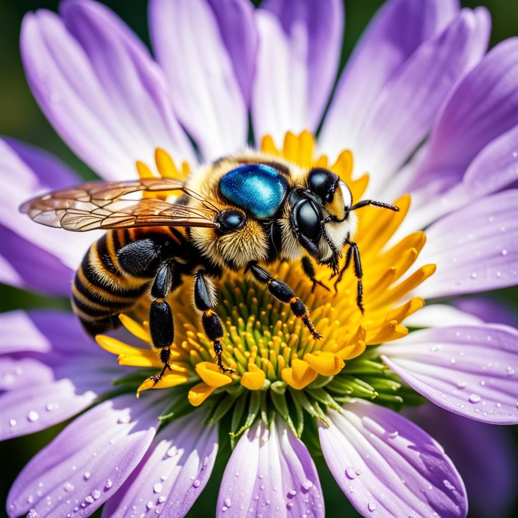 Macro Bee on Glittering Flower