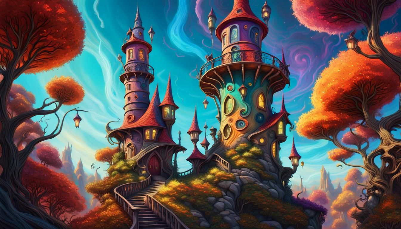 Whimsical Wizard Tower Concept Art in Fantasycore Style