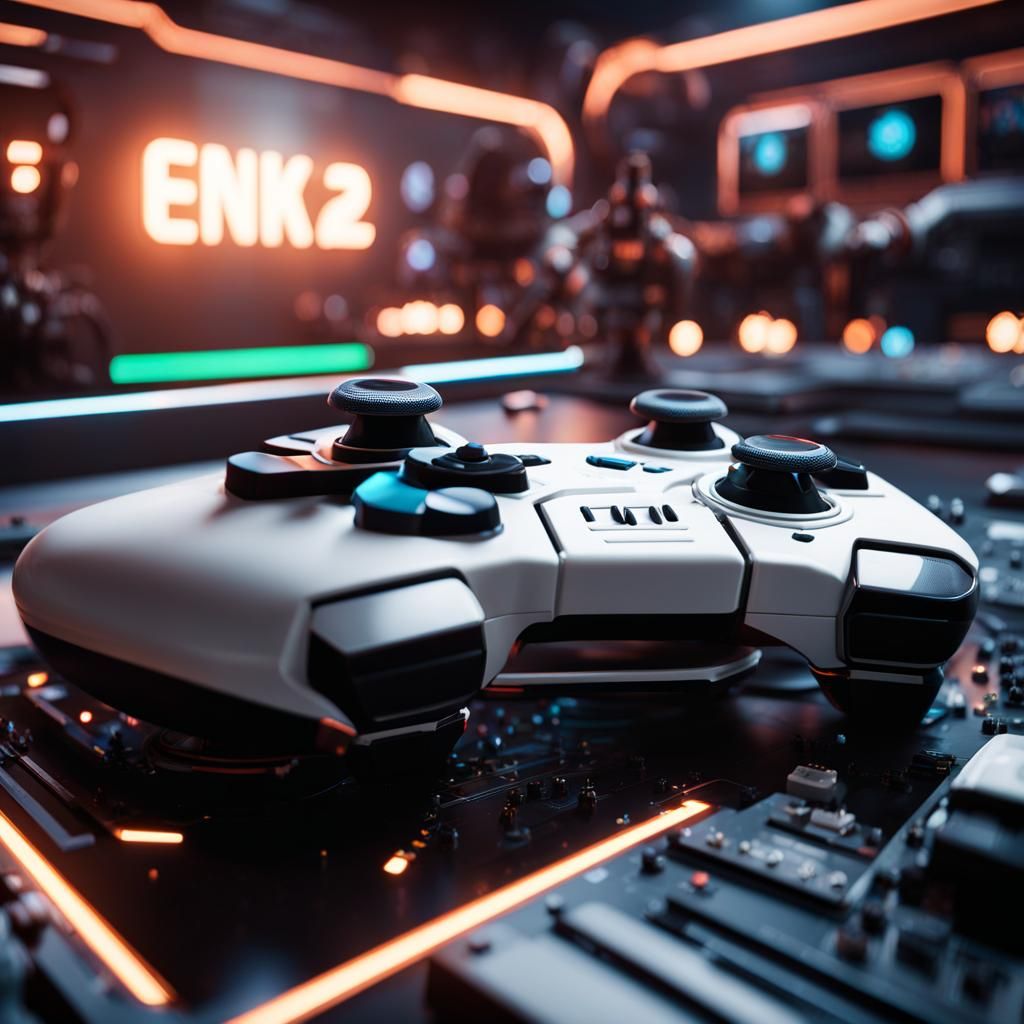 Gaming Console with Retro Characters in 3D Render