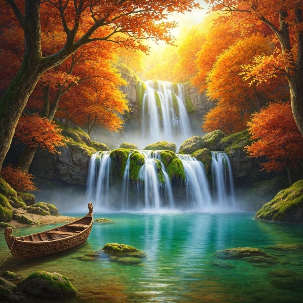 Majestic Autumn Waterfall in Fiery Colors