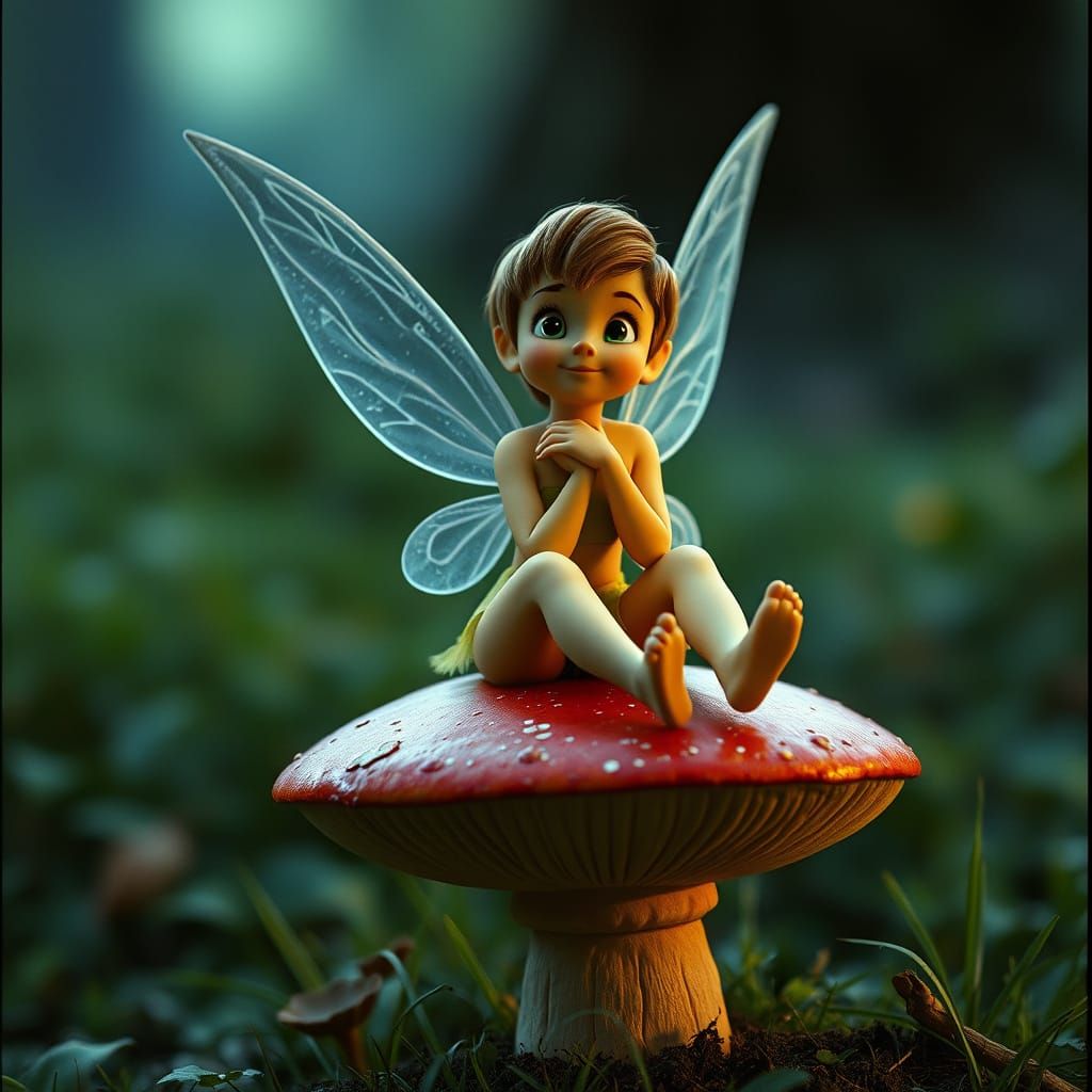 Tinkerbell on Mushroom: Cinematic Film Still
