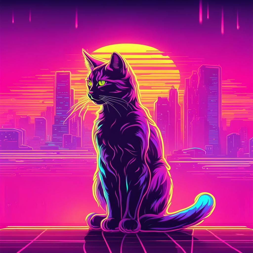 Futuristic Cat Meows in Synthwave Neon