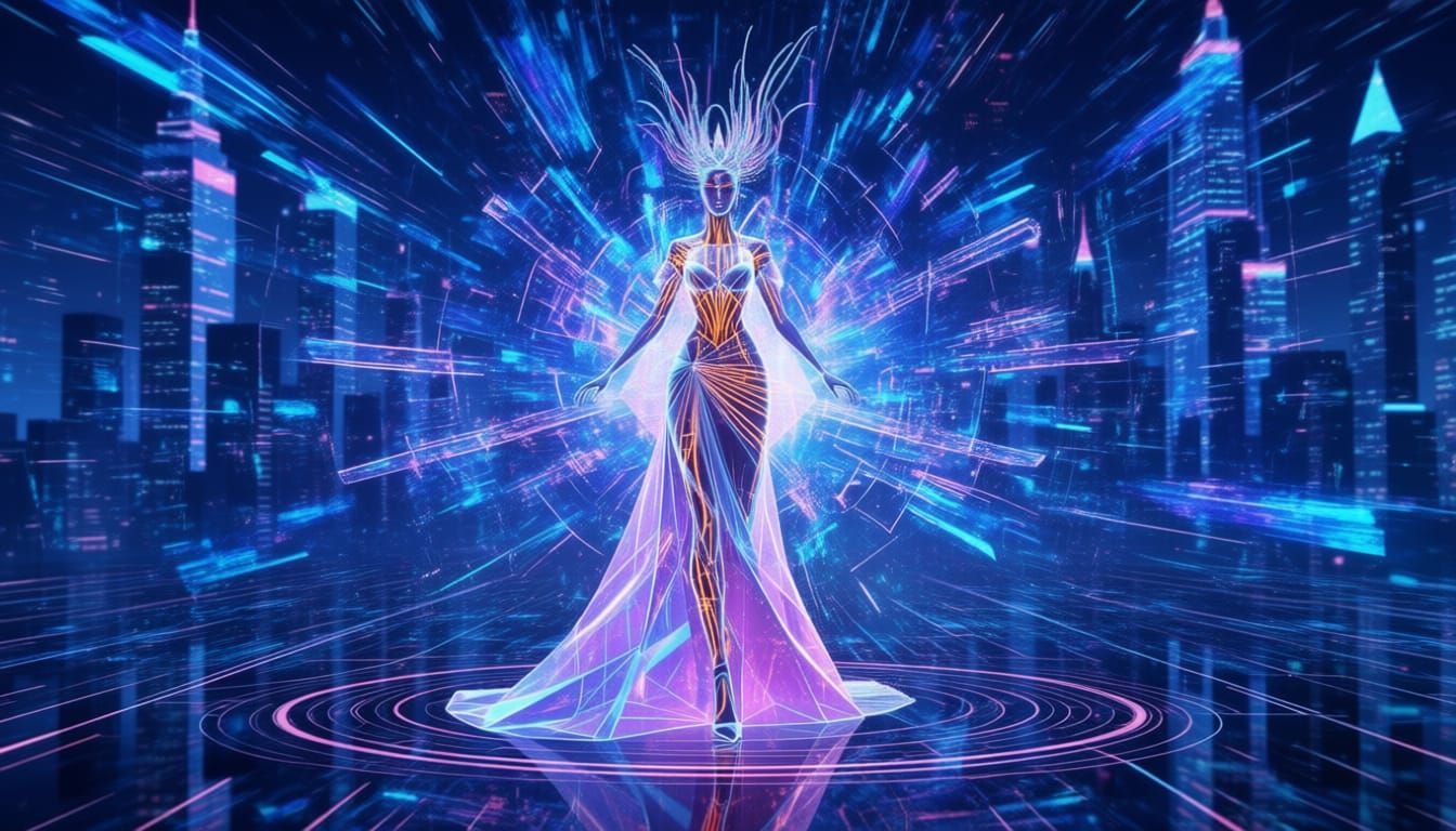 Holographic Showgirl Performer in Syd Mead Style