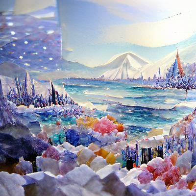 Crystal Ocean in Winter: Gouache Painting