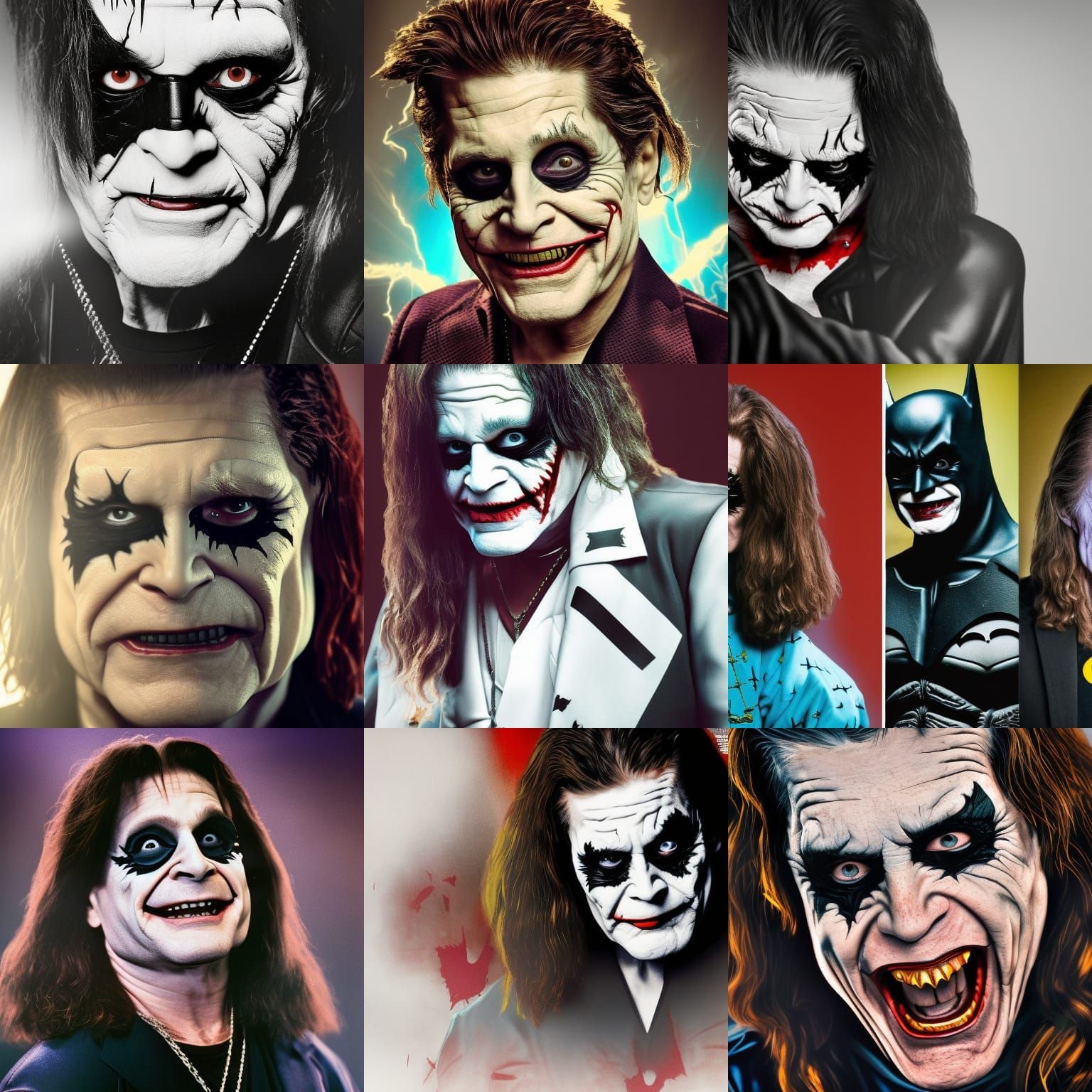 Ozzy Osbourne as the Batman fighting William Dafoe as the Joker, High res, Sony A7Riii, trending on artStation, trending...