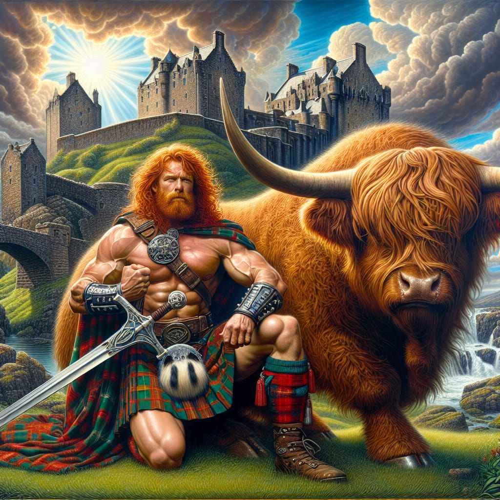 Scottish Highlander Warrior Oil Painting Masterpiece