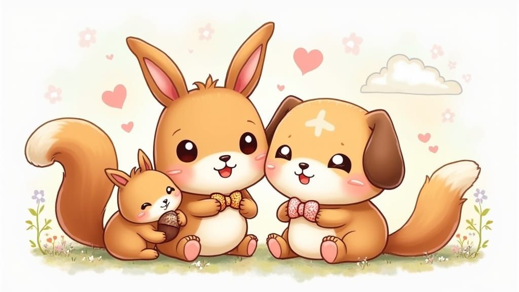 Whimsical Cartoon Animal Couples in Vibrant Anime Style