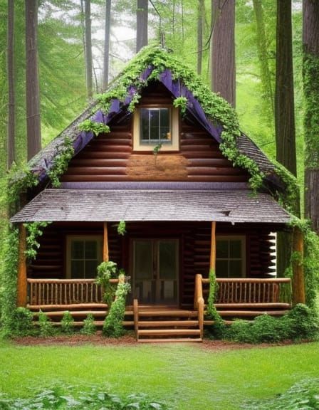 Abandoned Log Cabin in Overgrown Woods