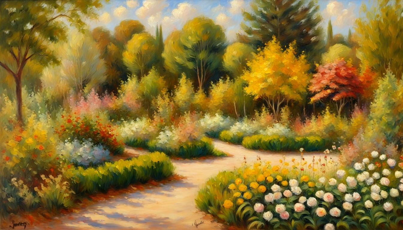 Impressionist Garden Scene in Renoir Style