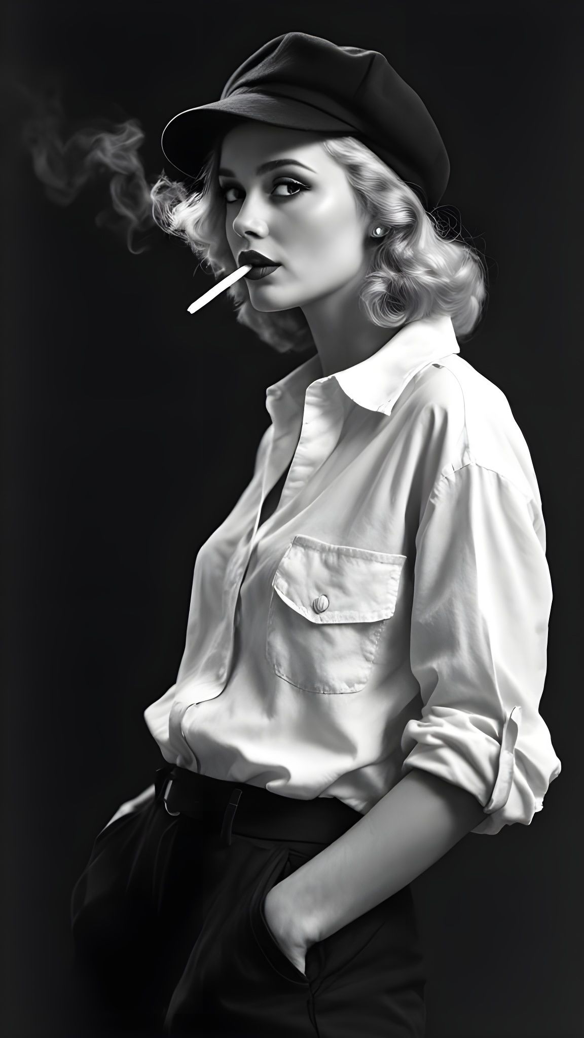 1950s Woman in Oversized Work Clothes, Photorealistic Portra...