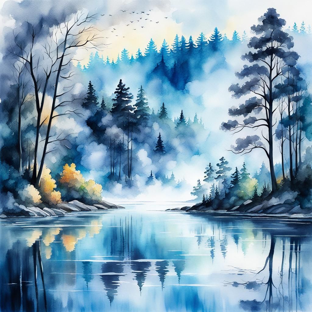 Ethereal Smoke Landscape in Watercolor