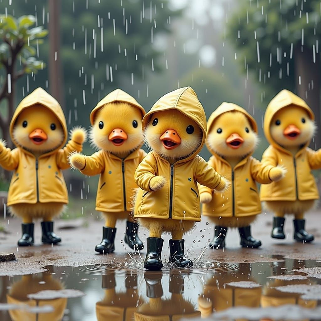 Dancing Ducklings in Downpour: Animated Storybook Illustrati...
