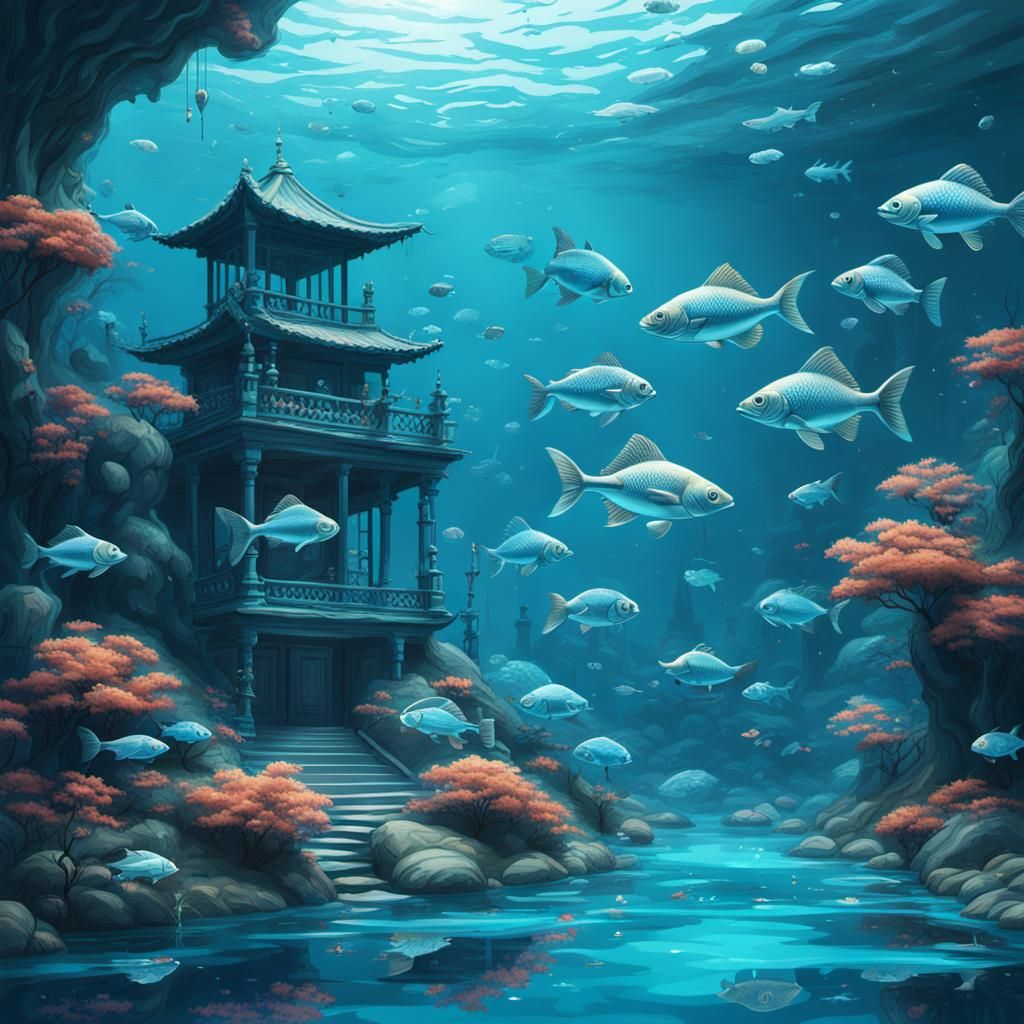 Go Fish in Azure Aesthetic Art Style