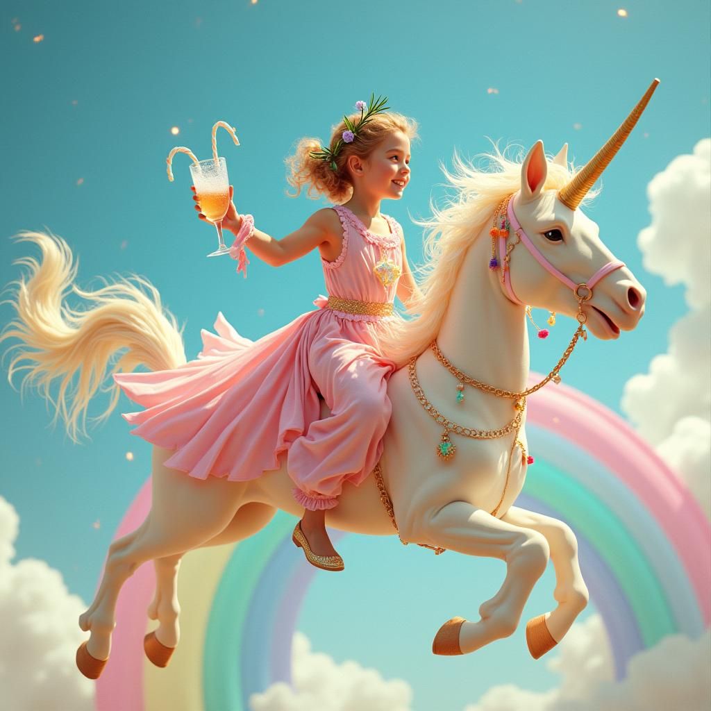 Rainbow Rider with Peppermint Schnapps in Pop Surrealist Sty...