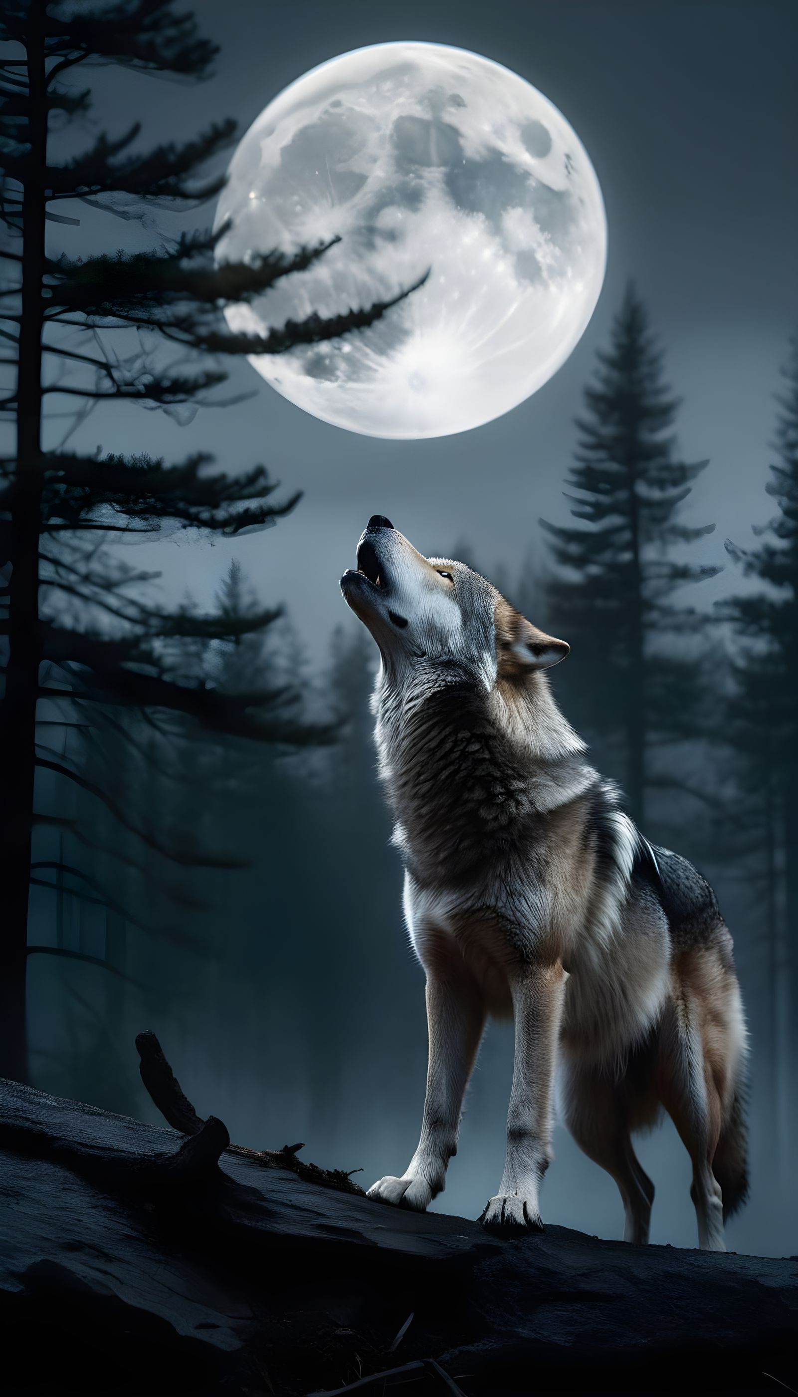 Ethereal Grey Wolf Captured in Cinematic Double-Exposure, Su...