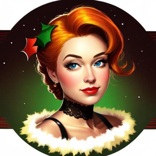 Adorable Christmas Pinup Portrait: Digital Masterpiece