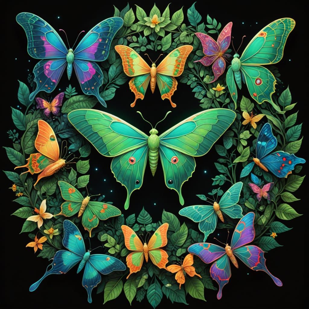 Glowing Luna Moth Mandala in Moonlight