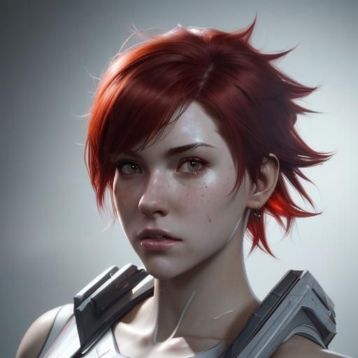 Red-Haired Jedi Cheerleader Portrait in Digital Art Style