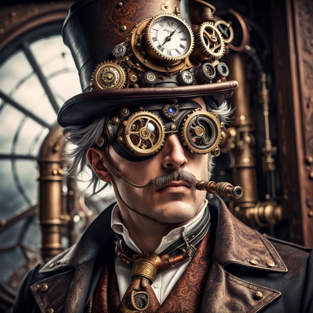 Hyperrealistic Steampunk Maître D in High Definition