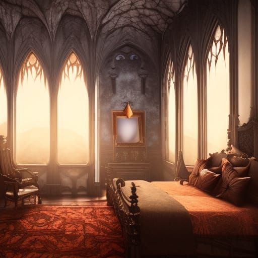 Detailed Gothic Bedroom Concept Art in 8k
