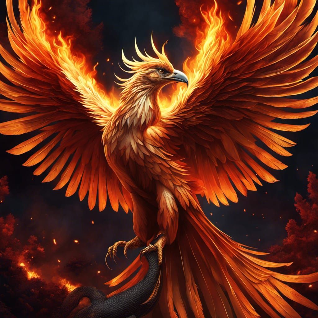 Fiery Phoenix Portrait in Hyperdetailed Digital Painting