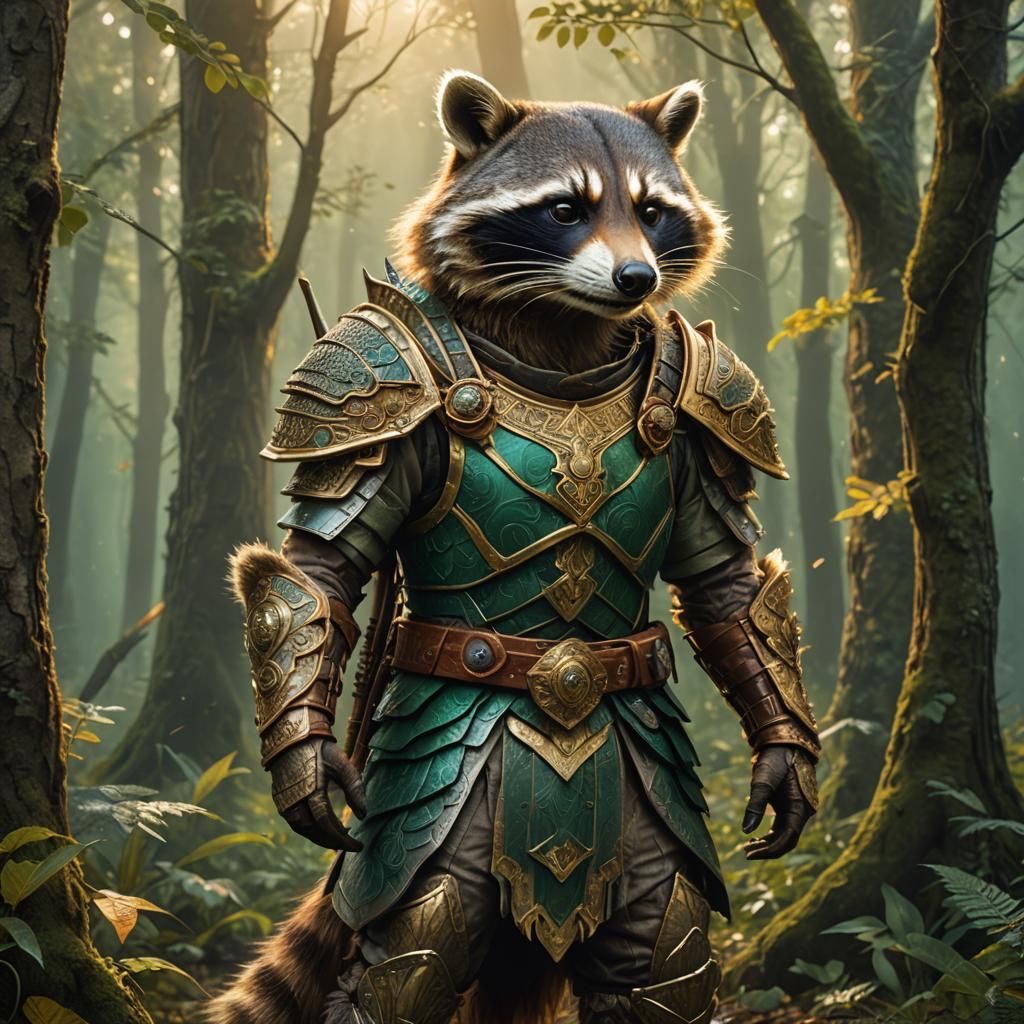 Mystical Racoon Warrior in Ornate Armor