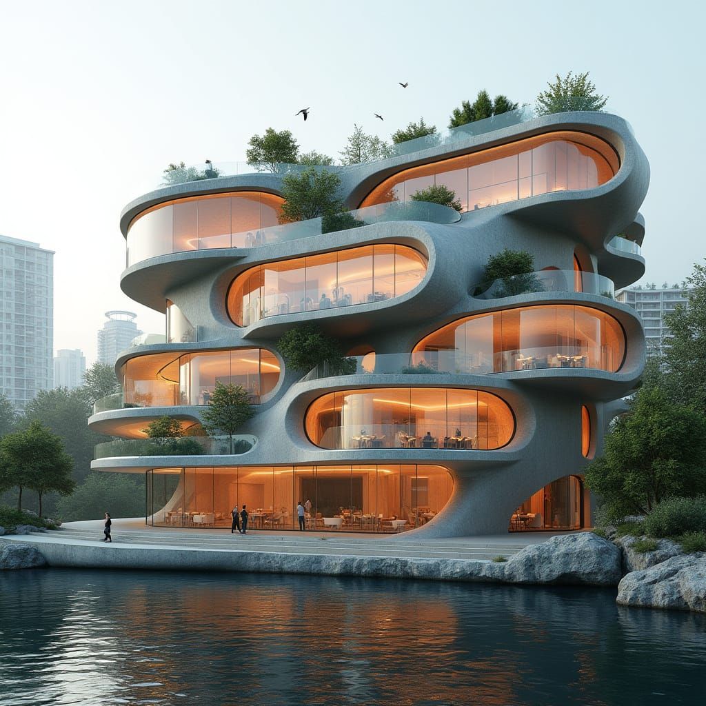 Futuristic Flower Building with Snake Skin Texture