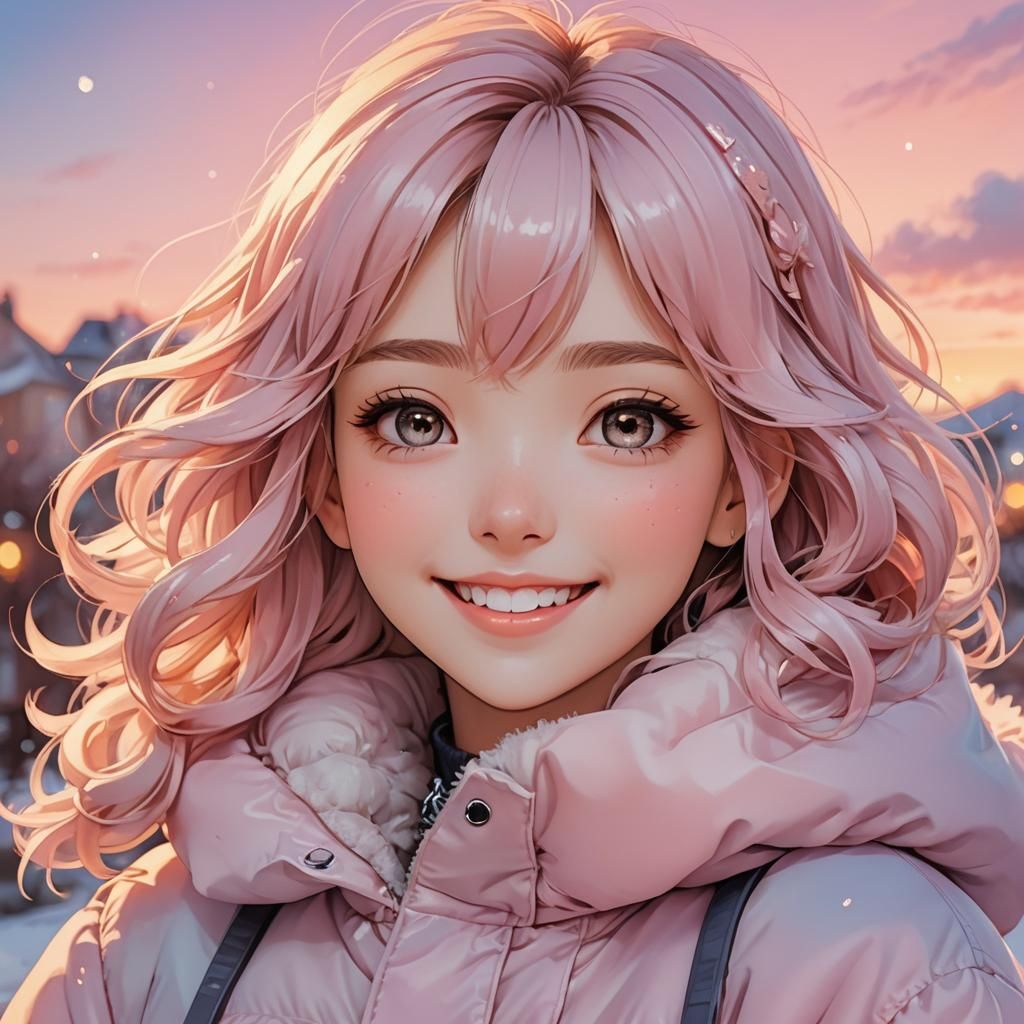 Warm Anime Portrait of Girl in Puffy Coat