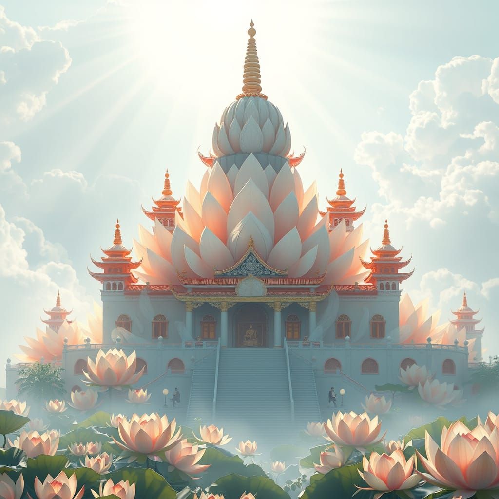 Ethereal Shaolin Temple in Lotus Flower Architecture