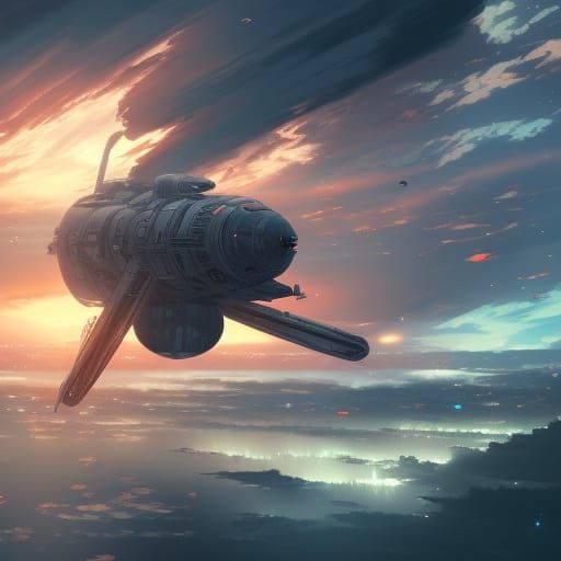 Epic Space Battle in Anime Key Visual Style