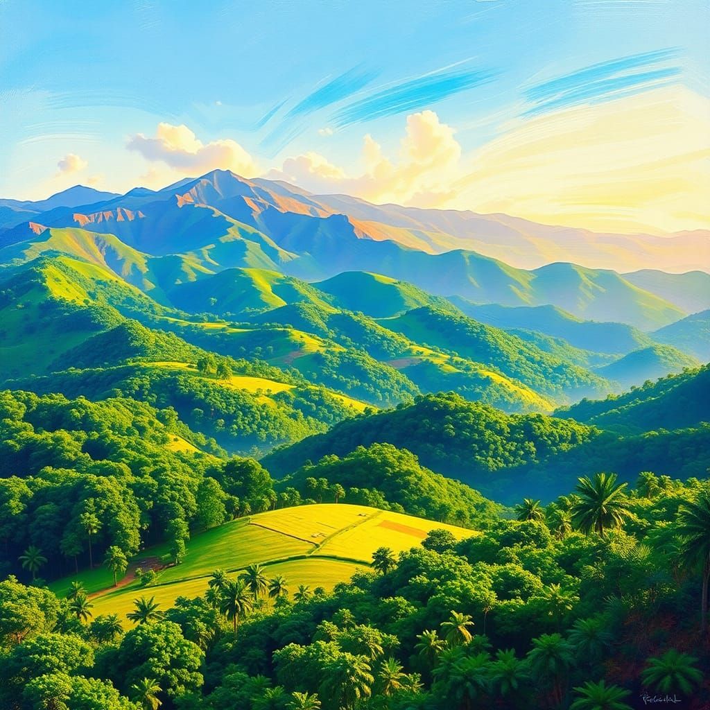 Scenic Hill Station Landscape in Impressionist Style