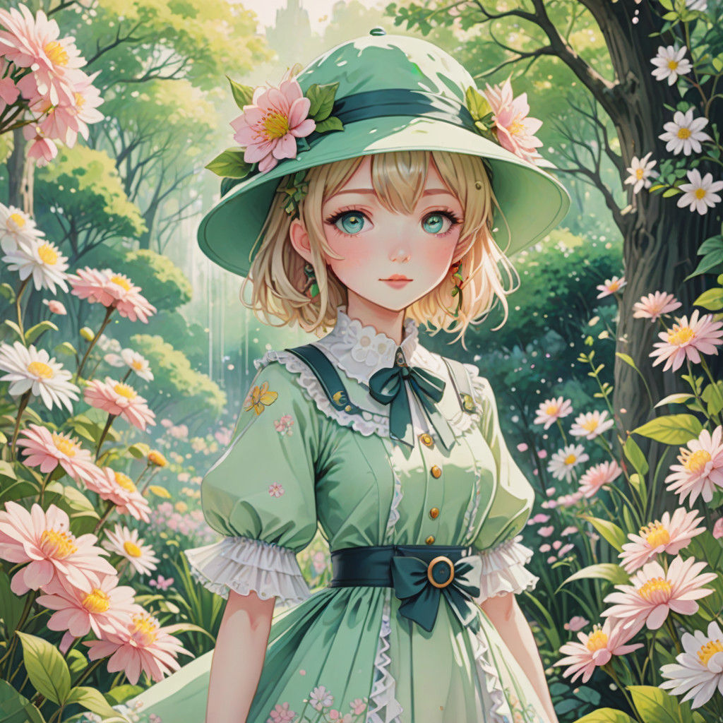 Whimsical Watercolor Anime Girl in Pastel Paradise