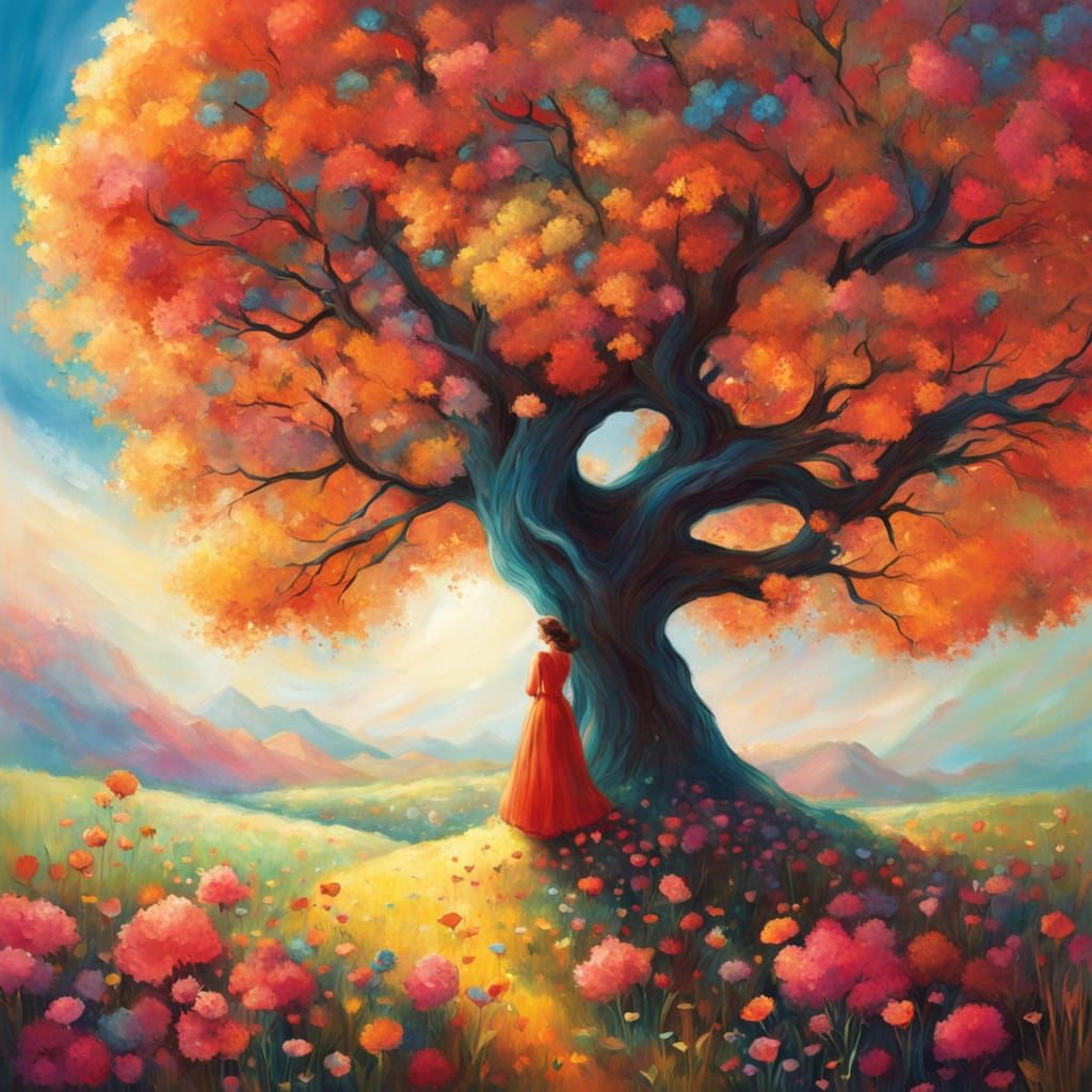 Ethereal Lady in Dreamlike Floral Meadow